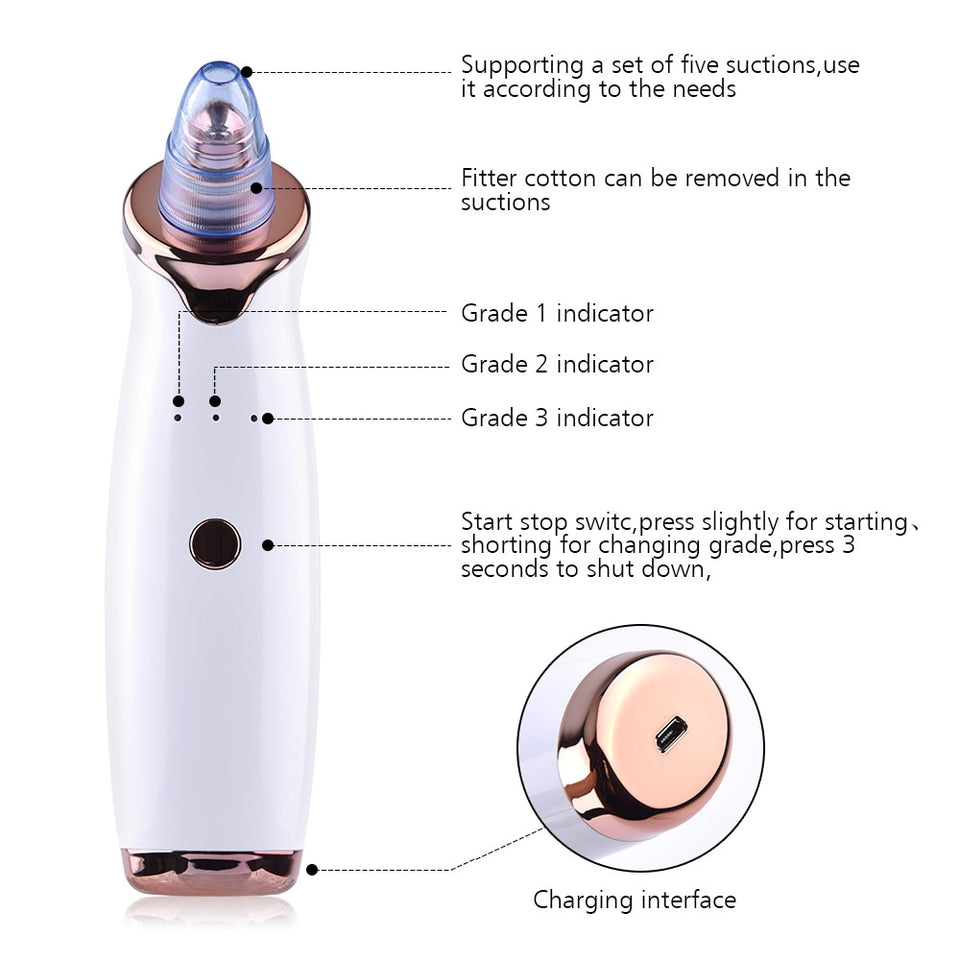 Blackhead Remover Face Deep Nose Cleaner T Zone Pore Acne Pimple Removal Vacuum Suction Facial Diamond Beauty Clean Skin Tool