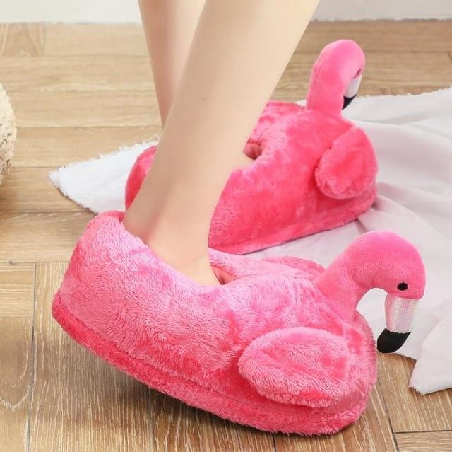 lovely Pink Fuzzy Flamingo Slippers